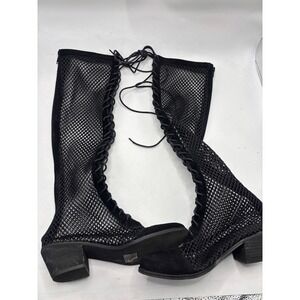 Jeffrey Campbell For Free People Black Mesh Lace Up Knee High Boots Size 8.5